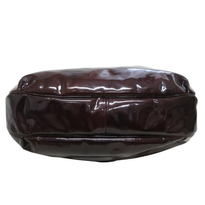 Salvatore Ferragamo Hand Bag Tote Purse Gancini Patent Leather Brown Authentic