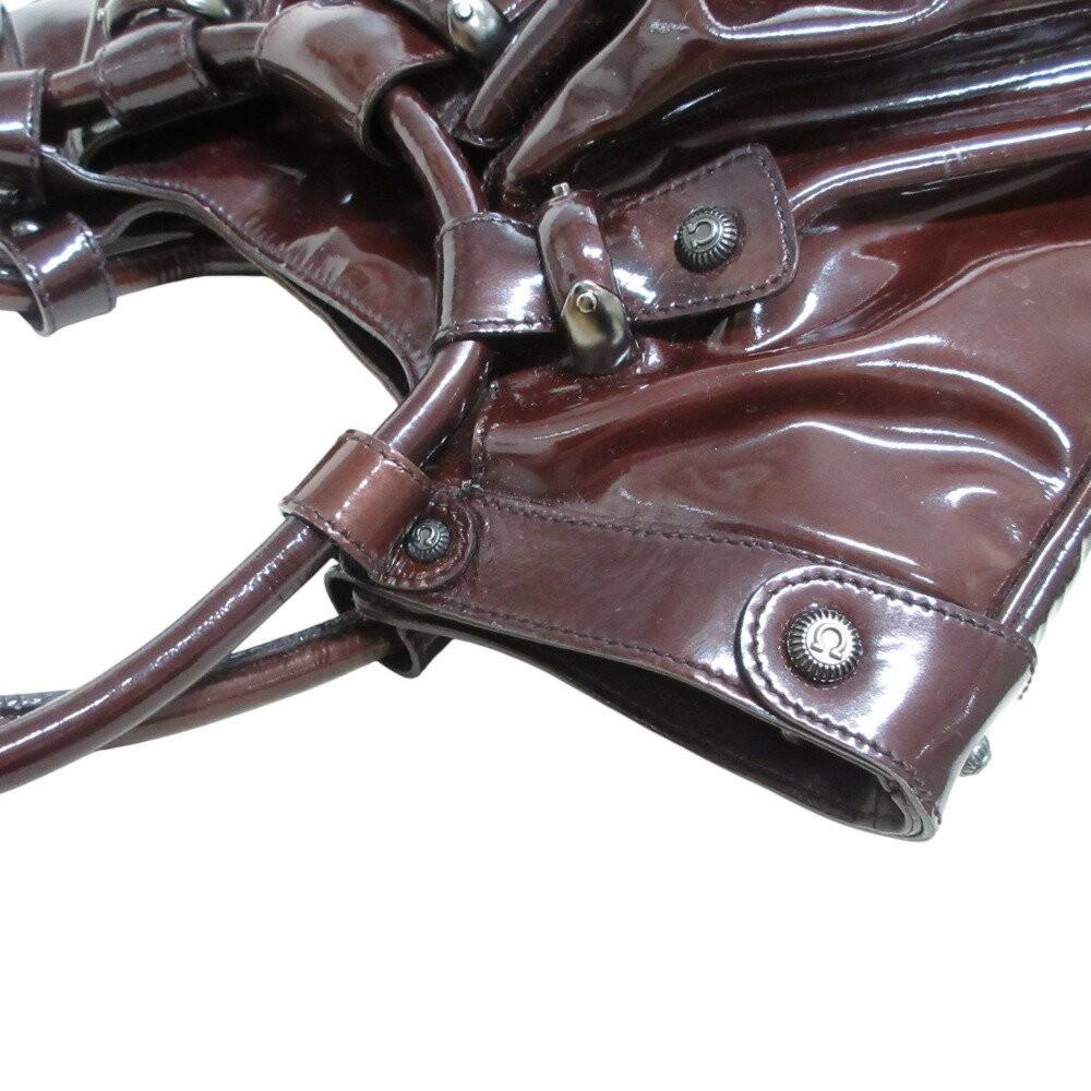 Salvatore Ferragamo Hand Bag Tote Purse Gancini Patent Leather Brown Authentic
