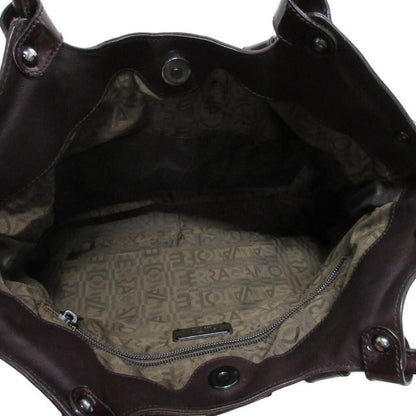 Salvatore Ferragamo Hand Bag Tote Purse Gancini Patent Leather Brown Authentic