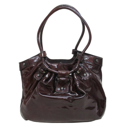 Salvatore Ferragamo Hand Bag Tote Purse Gancini Patent Leather Brown Authentic