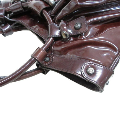 Salvatore Ferragamo Hand Bag Tote Purse Gancini Patent Leather Brown Authentic