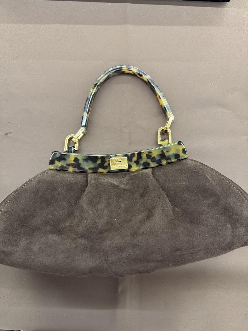 Salvatore Ferragamo Party Shoulder Bag Purse Suede Leather Authentic