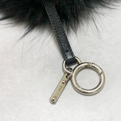 FENDI Bag Charm Key Holder Monster Bugs Eye Strap Leather Black Yellow Used Auth