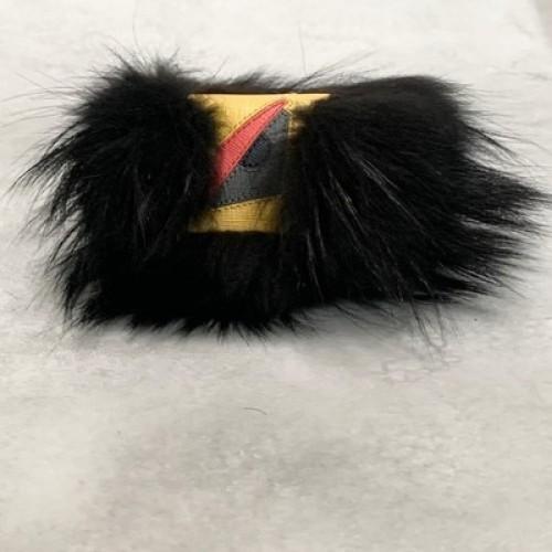 FENDI Bag Charm Key Holder Monster Bugs Eye Strap Leather Black Yellow Used Auth