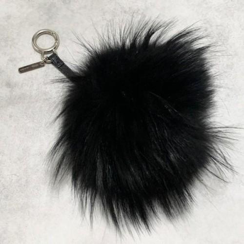 FENDI Bag Charm Key Holder Monster Bugs Eye Strap Leather Black Yellow Used Auth