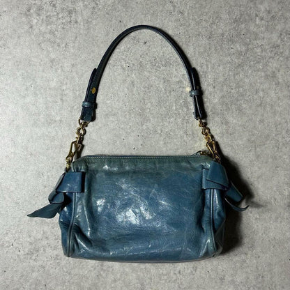 MIU MIU Shoulder Bag Purse Logo Leather Light Blue Authentic