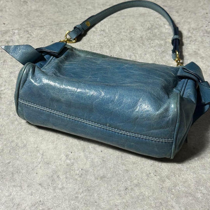 MIU MIU Shoulder Bag Purse Logo Leather Light Blue Authentic