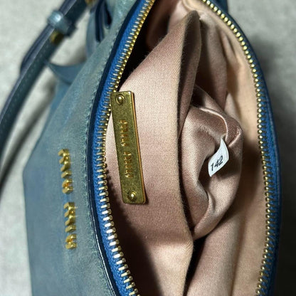 MIU MIU Shoulder Bag Purse Logo Leather Light Blue Authentic