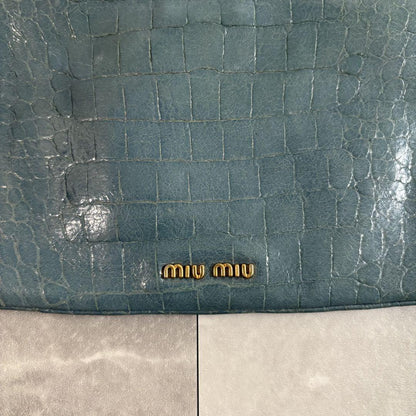 MIU MIU Shoulder Bag Purse Logo Leather Blue Authentic