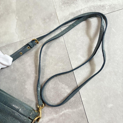 MIU MIU Shoulder Bag Purse Logo Leather Blue Authentic