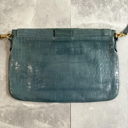 MIU MIU Shoulder Bag Purse Logo Leather Blue Authentic