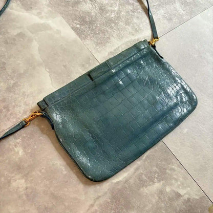 MIU MIU Shoulder Bag Purse Logo Leather Blue Authentic