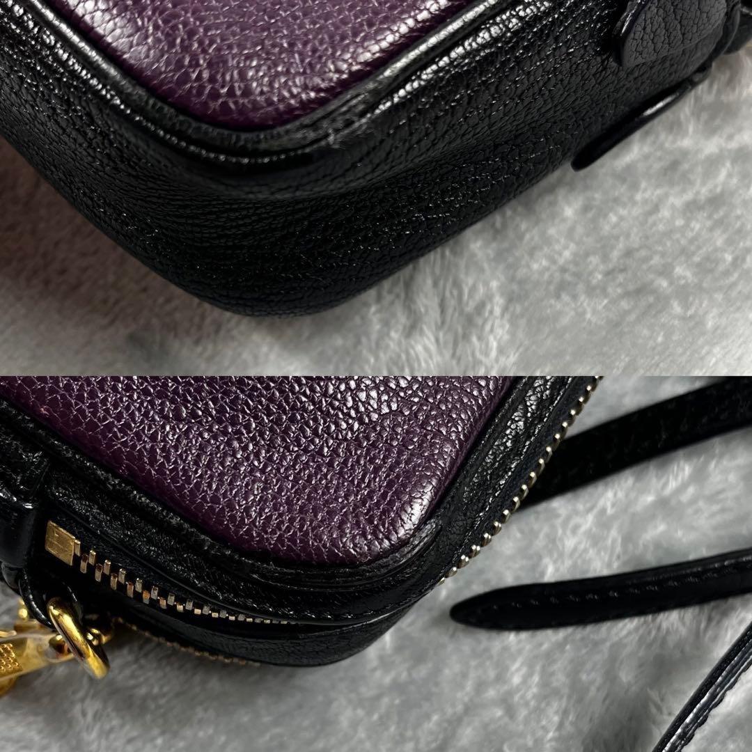 MIU MIU Shoulder Bag Purse Logo Leather Purple Black Authentic