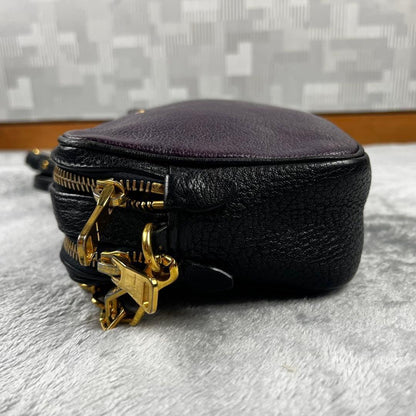 MIU MIU Shoulder Bag Purse Logo Leather Purple Black Authentic