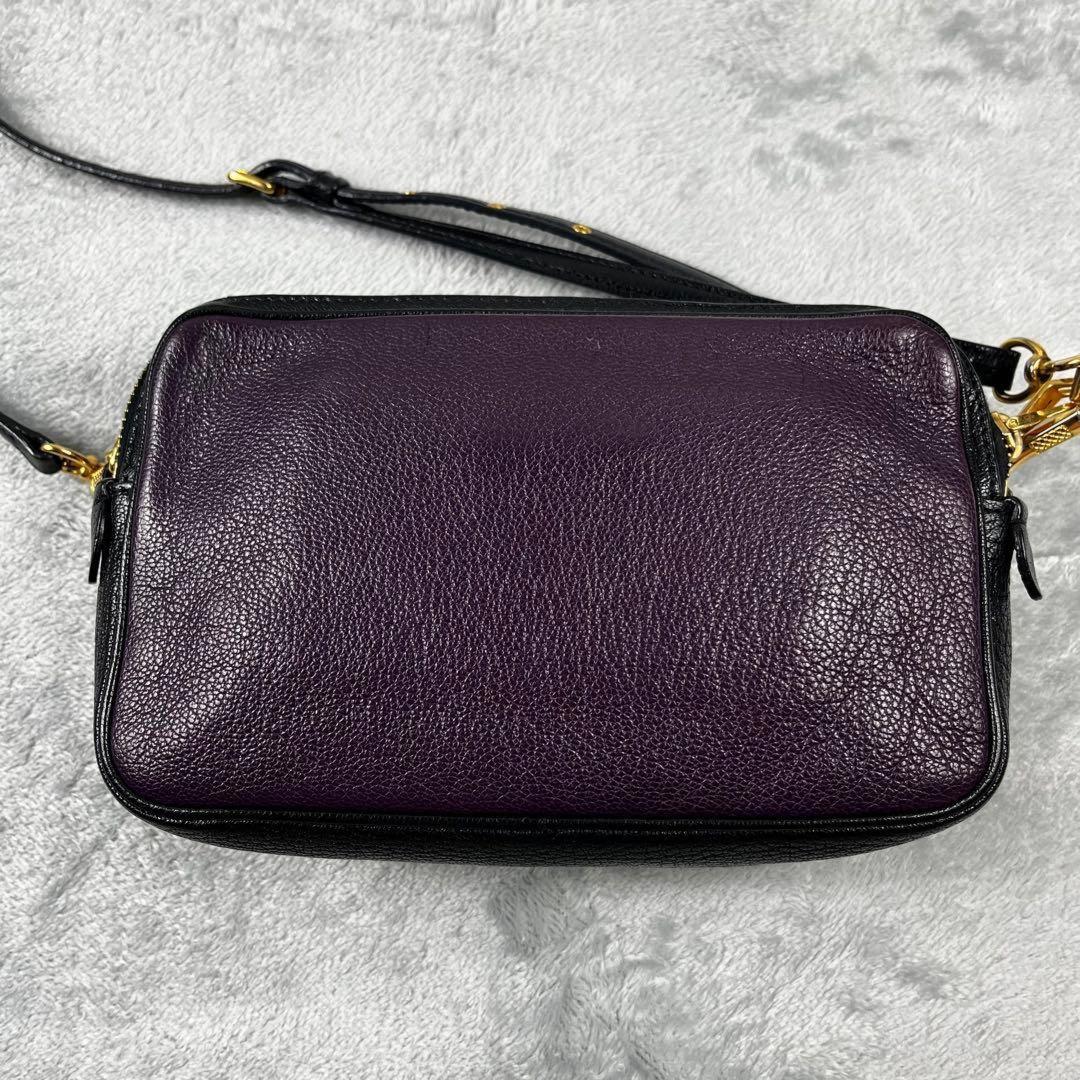 MIU MIU Shoulder Bag Purse Logo Leather Purple Black Authentic