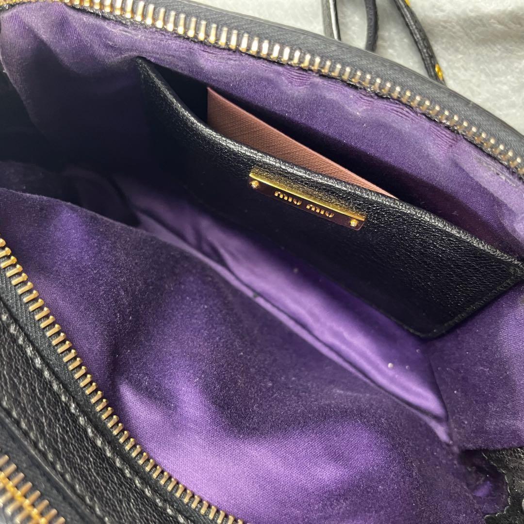 MIU MIU Shoulder Bag Purse Logo Leather Purple Black Authentic