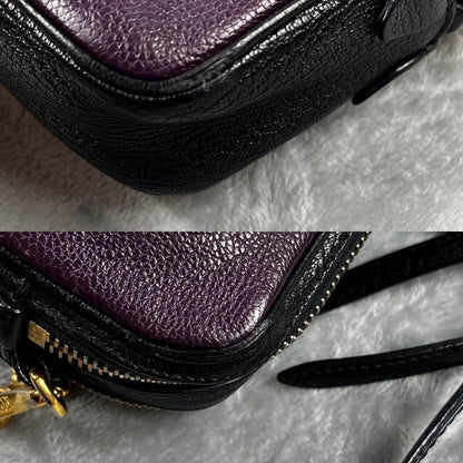 MIU MIU Shoulder Bag Purse Logo Leather Purple Black Authentic