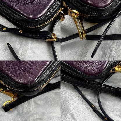 MIU MIU Shoulder Bag Purse Logo Leather Purple Black Authentic