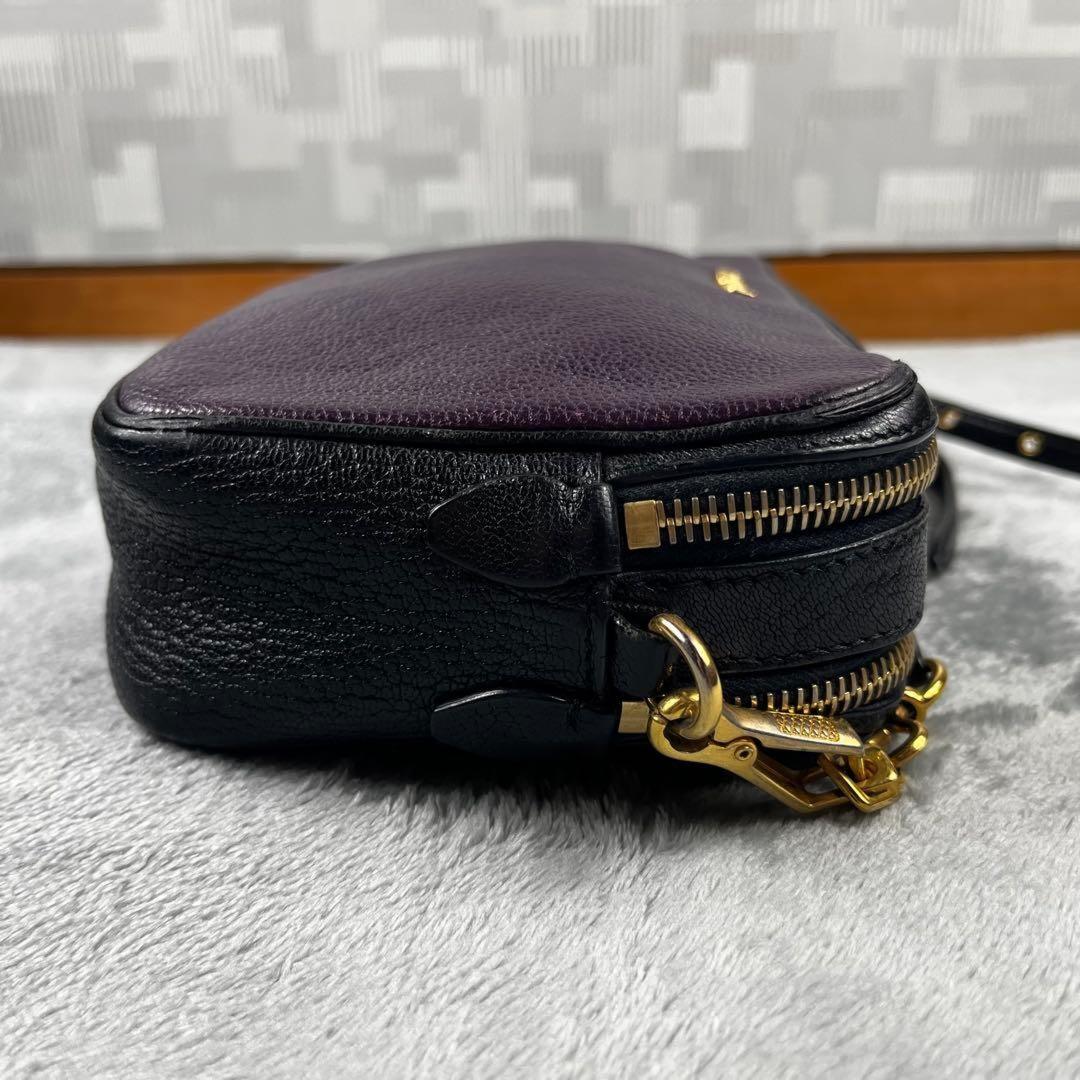 MIU MIU Shoulder Bag Purse Logo Leather Purple Black Authentic