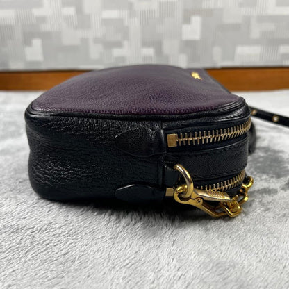 MIU MIU Shoulder Bag Purse Logo Leather Purple Black Authentic