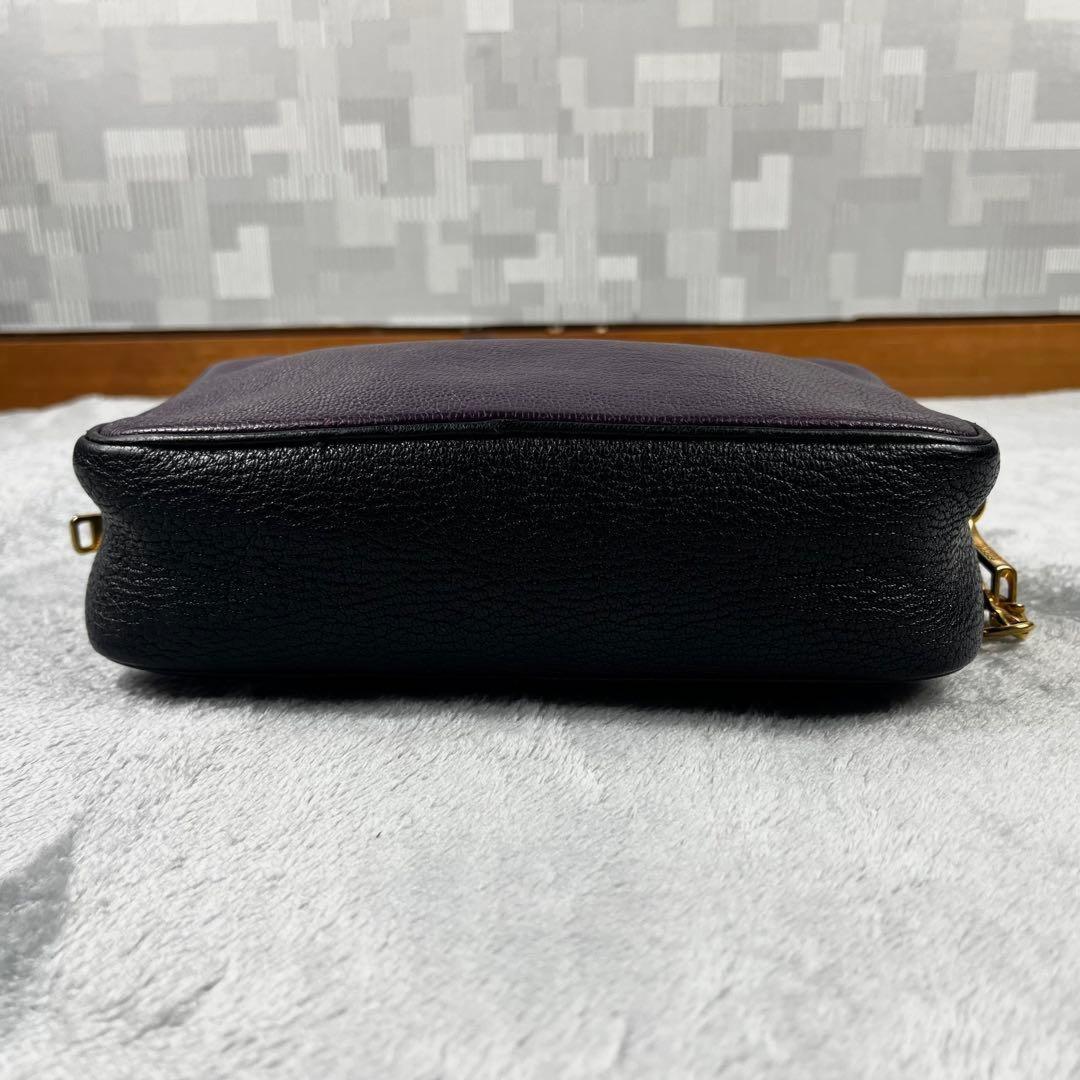 MIU MIU Shoulder Bag Purse Logo Leather Purple Black Authentic