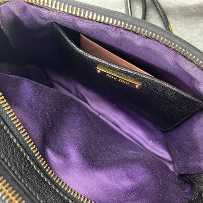 MIU MIU Shoulder Bag Purse Logo Leather Purple Black Authentic