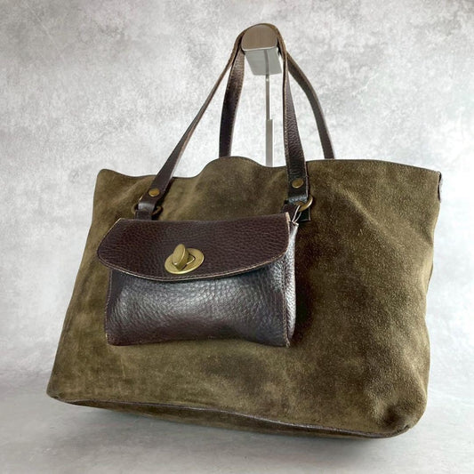 MIU MIU Hand Bag Tote Purse turn rock Suede Leather Brown Authentic