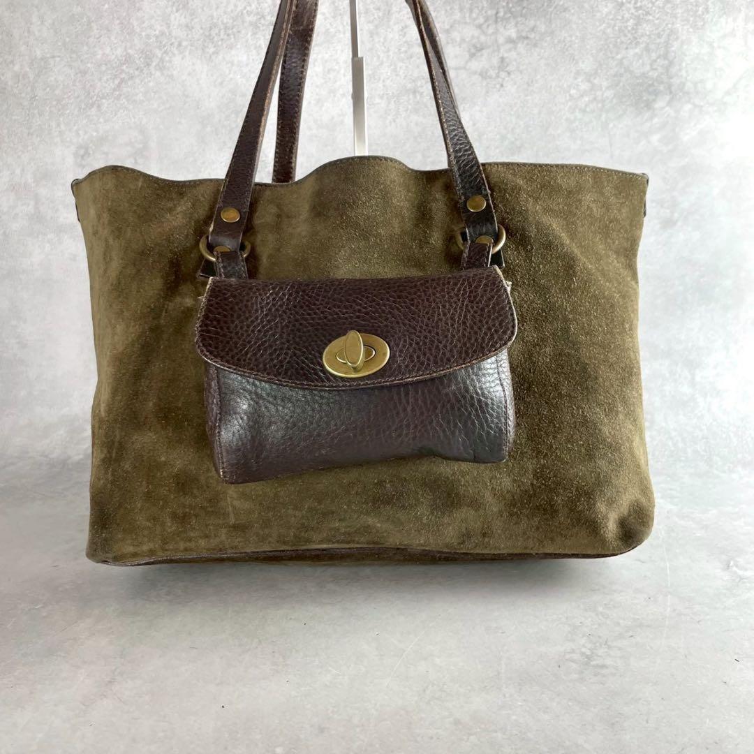 MIU MIU Hand Bag Tote Purse turn rock Suede Leather Brown Authentic