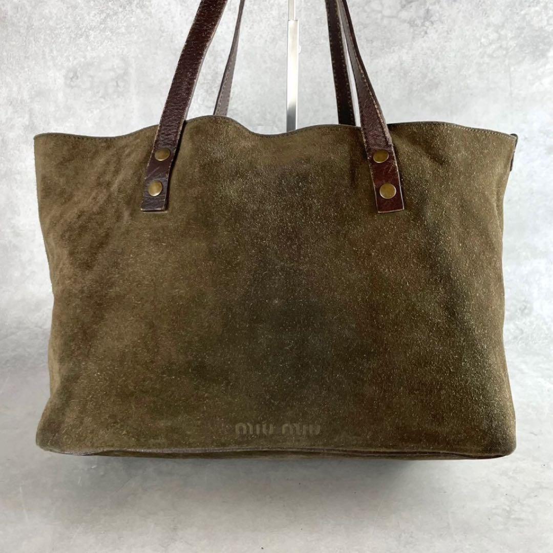 MIU MIU Hand Bag Tote Purse turn rock Suede Leather Brown Authentic