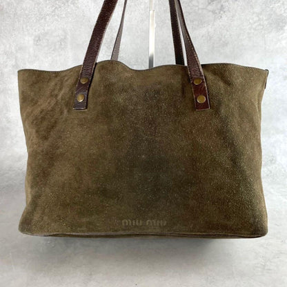 MIU MIU Hand Bag Tote Purse turn rock Suede Leather Brown Authentic