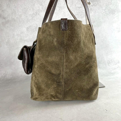 MIU MIU Hand Bag Tote Purse turn rock Suede Leather Brown Authentic