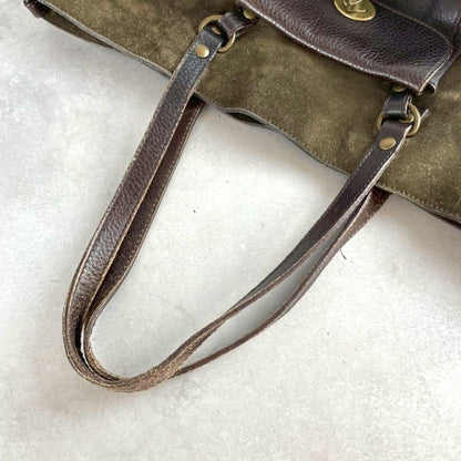 MIU MIU Hand Bag Tote Purse turn rock Suede Leather Brown Authentic