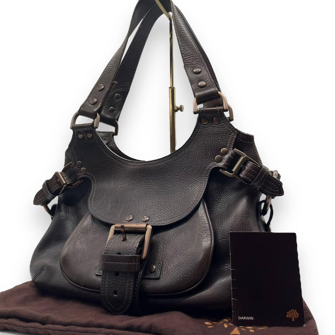 MULBERRY Shoulder Bag Purse Leather Dark Brown Authentic