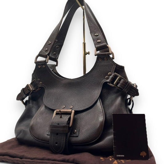MULBERRY Shoulder Bag Purse Leather Dark Brown Authentic