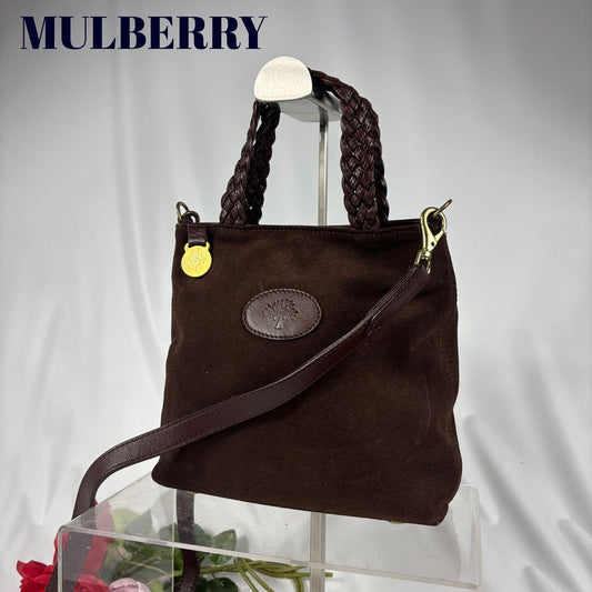 MULBERRY Hand Shoulder Bag Tote Purse 2way Suede Dark Brown Authentic