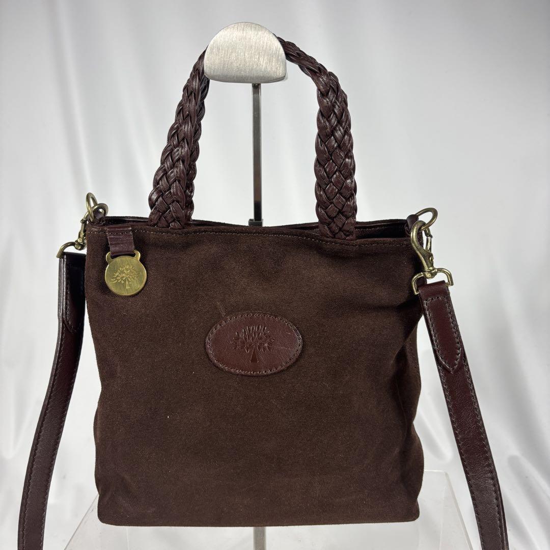MULBERRY Hand Shoulder Bag Tote Purse 2way Suede Dark Brown Authentic