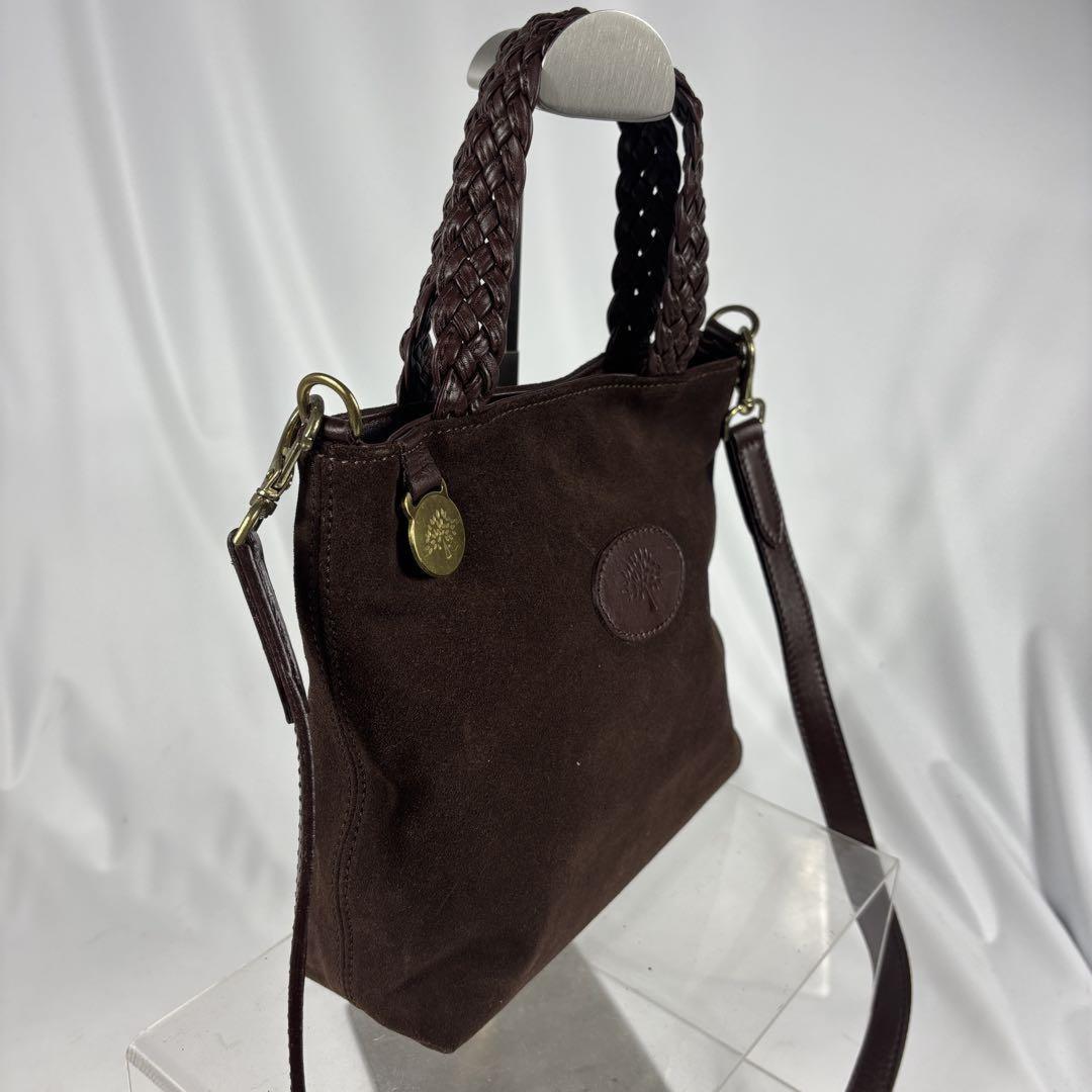 MULBERRY Hand Shoulder Bag Tote Purse 2way Suede Dark Brown Authentic