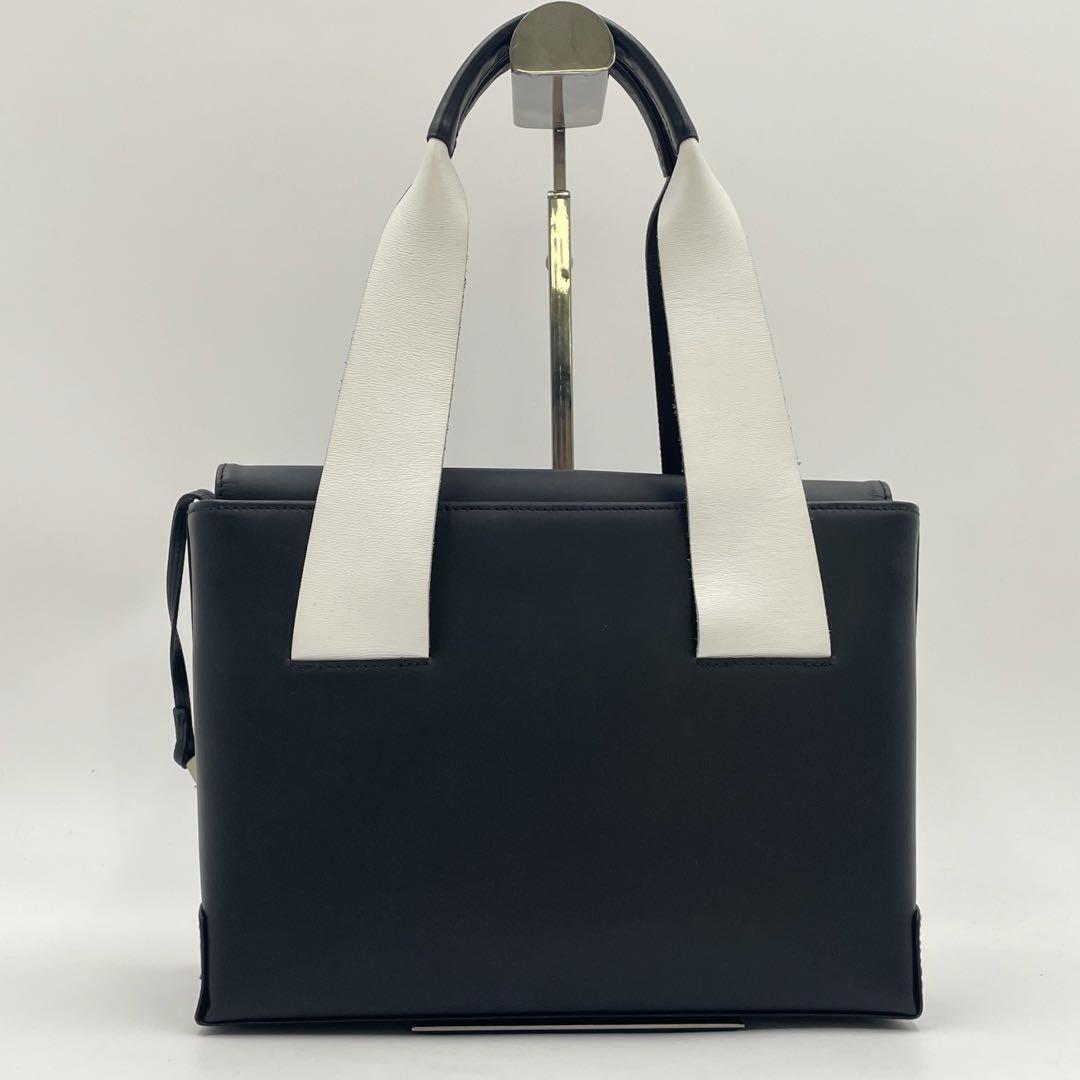 Montblanc Hand Bag Tote Purse Leather Black White Authentic