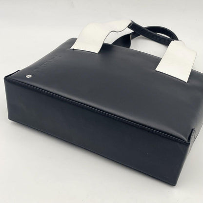 Montblanc Hand Bag Tote Purse Leather Black White Authentic