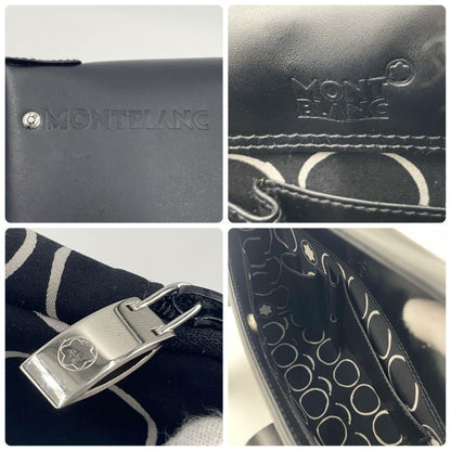 Montblanc Hand Bag Tote Purse Leather Black White Authentic