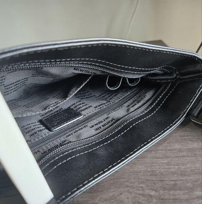 Montblanc Shoulder Bag Purse Leather Nylon Black Authentic