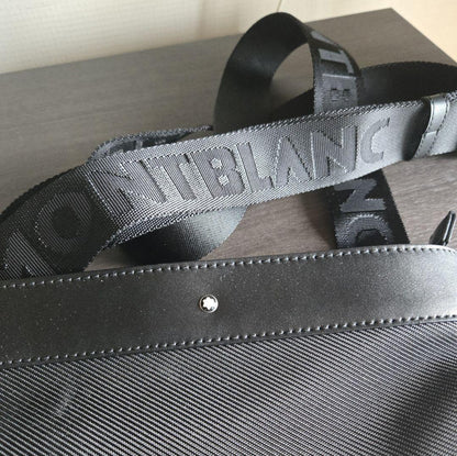 Montblanc Shoulder Bag Purse Leather Nylon Black Authentic