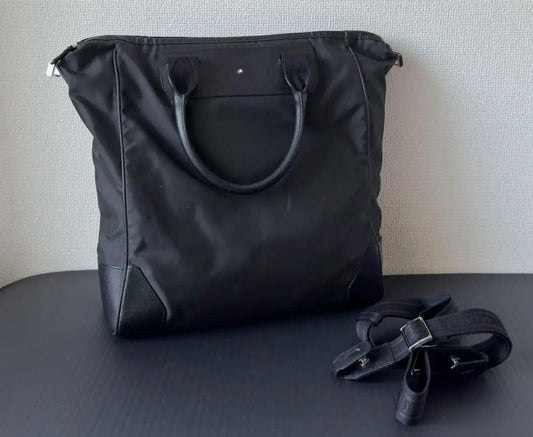 Montblanc Business Bag Briefcase Hand Tote Purse Leather Nylon Black Authentic