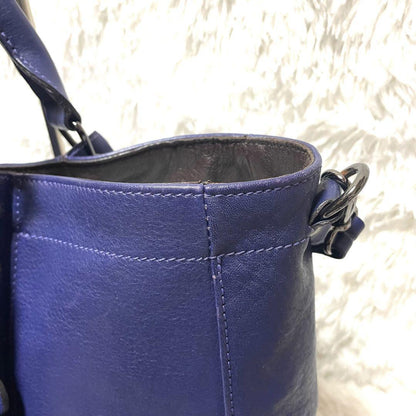Longchamp Hand Shoulder Bag Tote Purse 2way 3D Logo Leather Blue Authentic