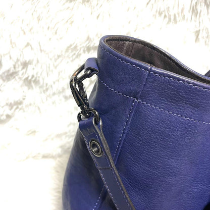 Longchamp Hand Shoulder Bag Tote Purse 2way 3D Logo Leather Blue Authentic