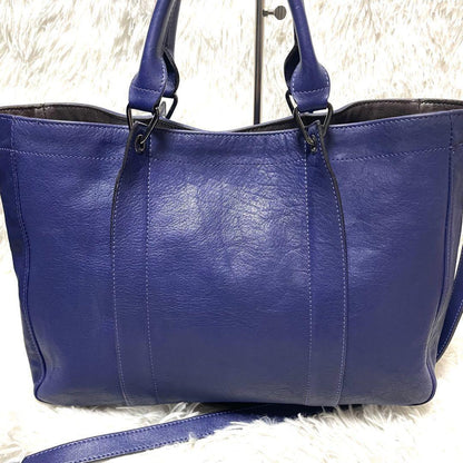 Longchamp Hand Shoulder Bag Tote Purse 2way 3D Logo Leather Blue Authentic