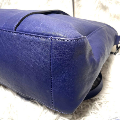 Longchamp Hand Shoulder Bag Tote Purse 2way 3D Logo Leather Blue Authentic