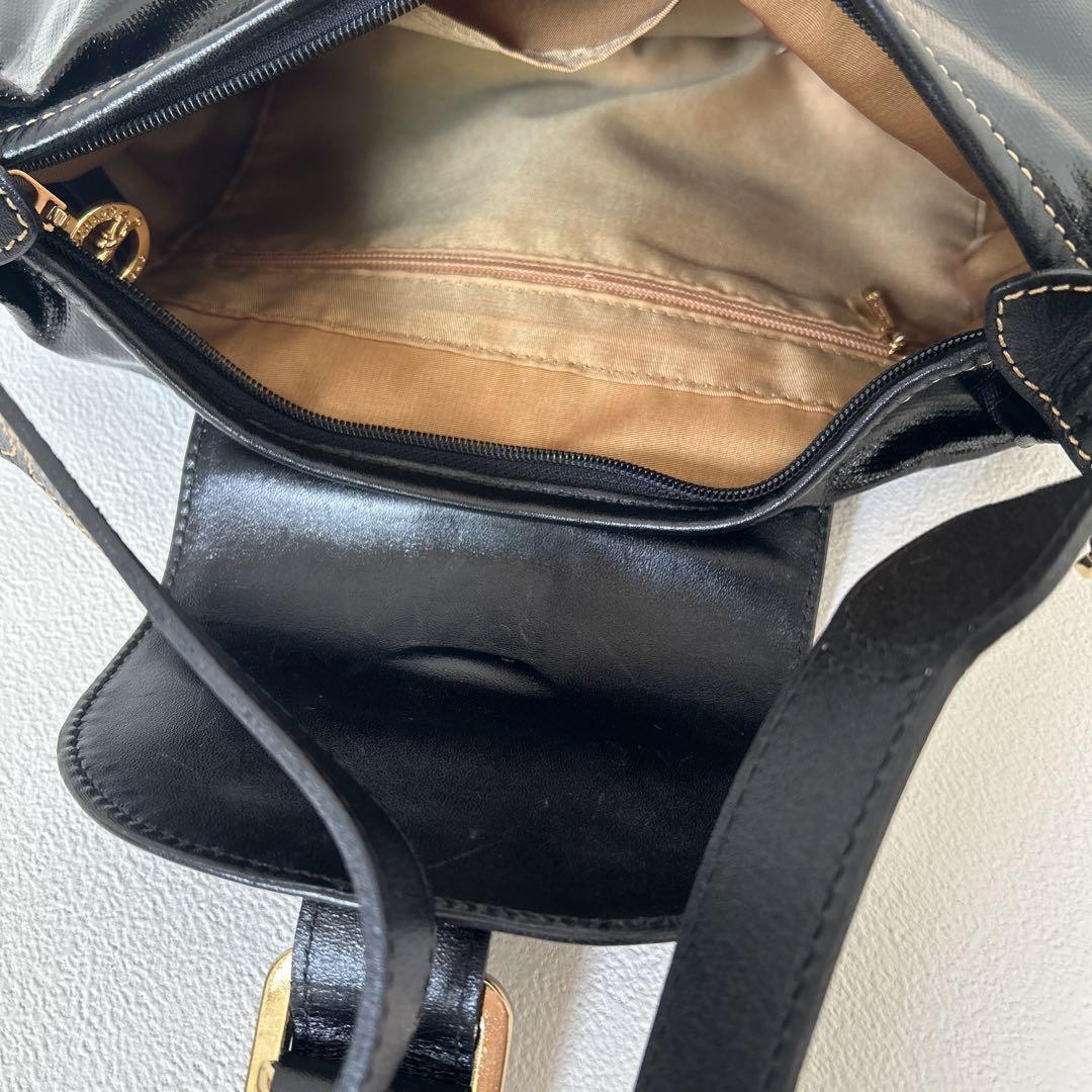 Longchamp Shoulder Bag Purse Patent Leather Black Authentic