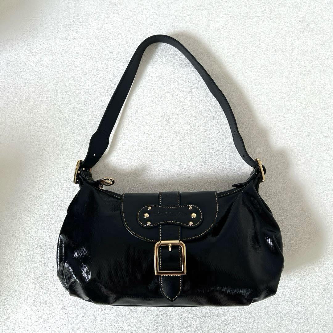 Longchamp Shoulder Bag Purse Patent Leather Black Authentic