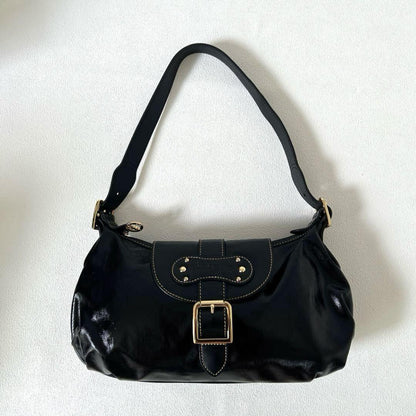Longchamp Shoulder Bag Purse Patent Leather Black Authentic